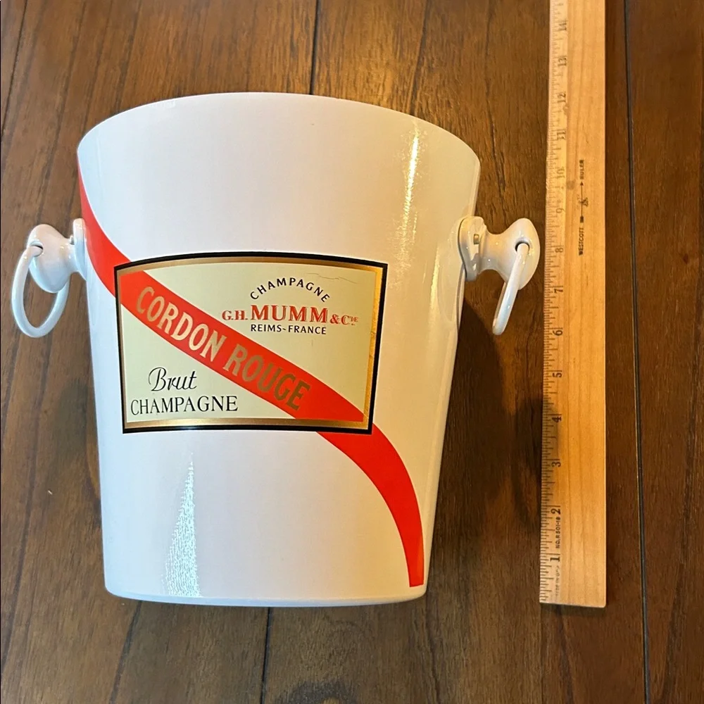 Vintage G.H. Mumm & Co. Brut Champagne Reims-France Ice Bucket & 4 Glasses